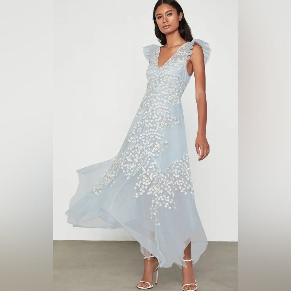 BCBGMAXAZRIA NWT Embroidered Tulle Pale Blue Dress 4